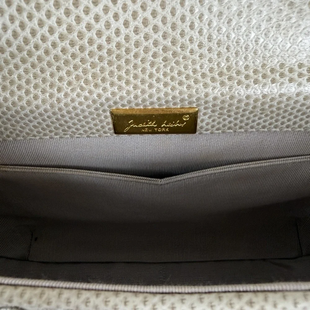 Vintage Judith Leiber Clutch Bag Womens Beige Reptile Leather Chain Tassel Italy